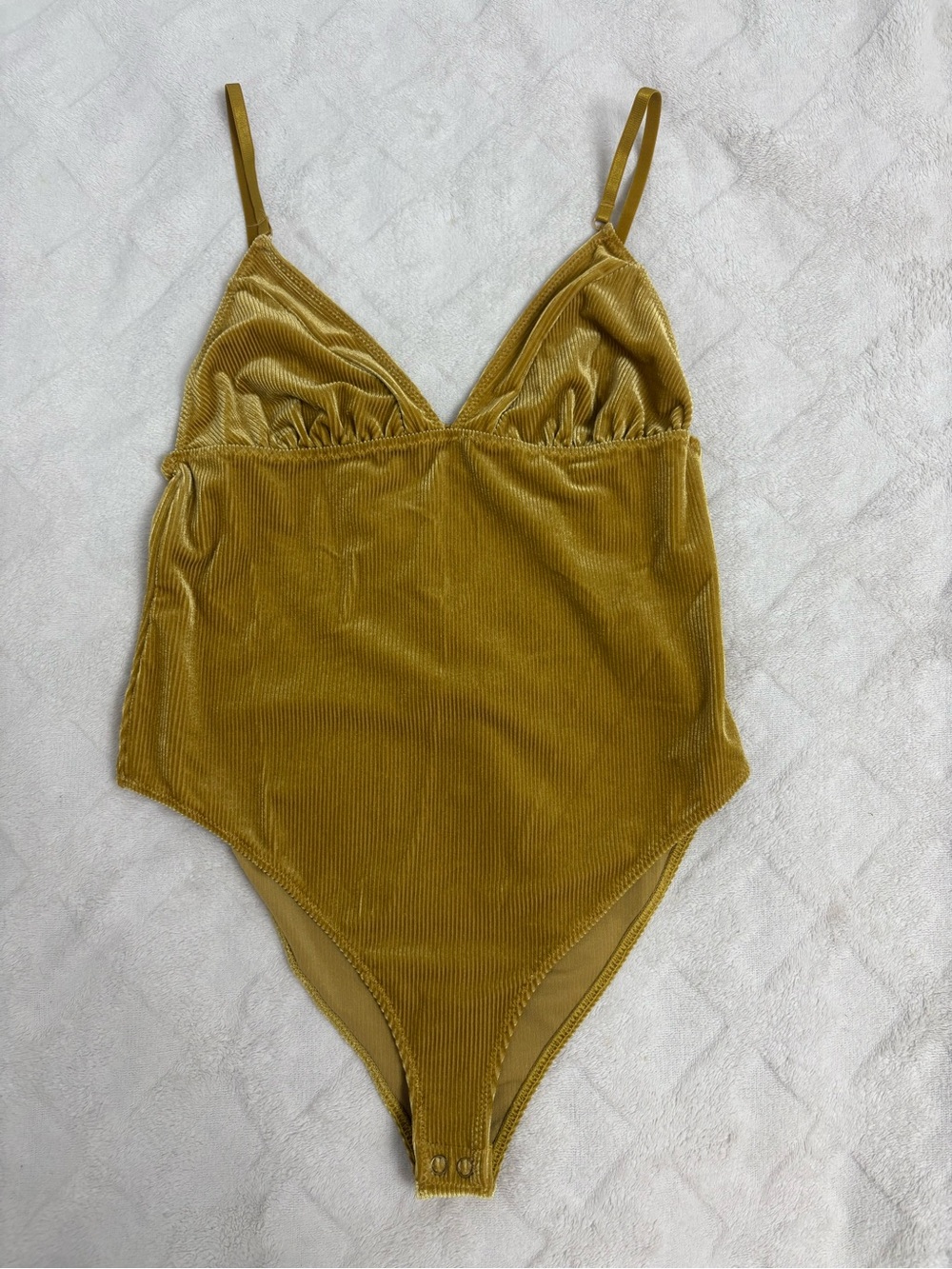 Mustard Yellow Velvet V-Neck Bodysuit